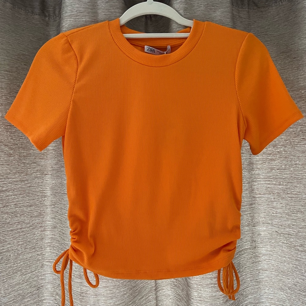 Zara orange tee with ties on the side